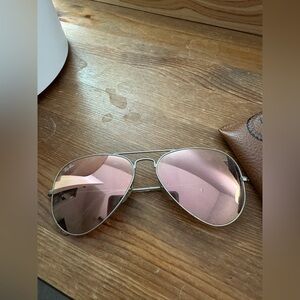 Ray-Ban Aviator Sunglasses - Rose Lenses Silver Frame